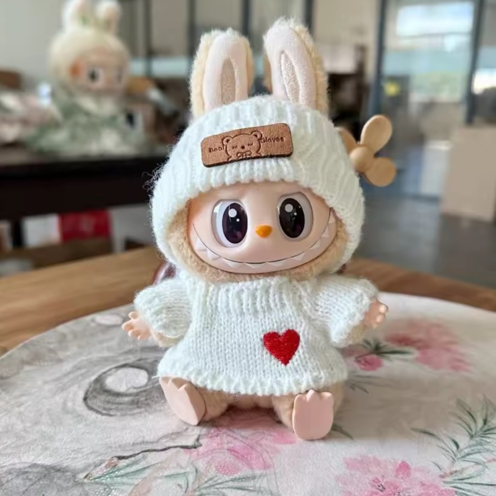 Labubu Sweater knit outfit 2pcs set hat and top heart chunky sweater white
